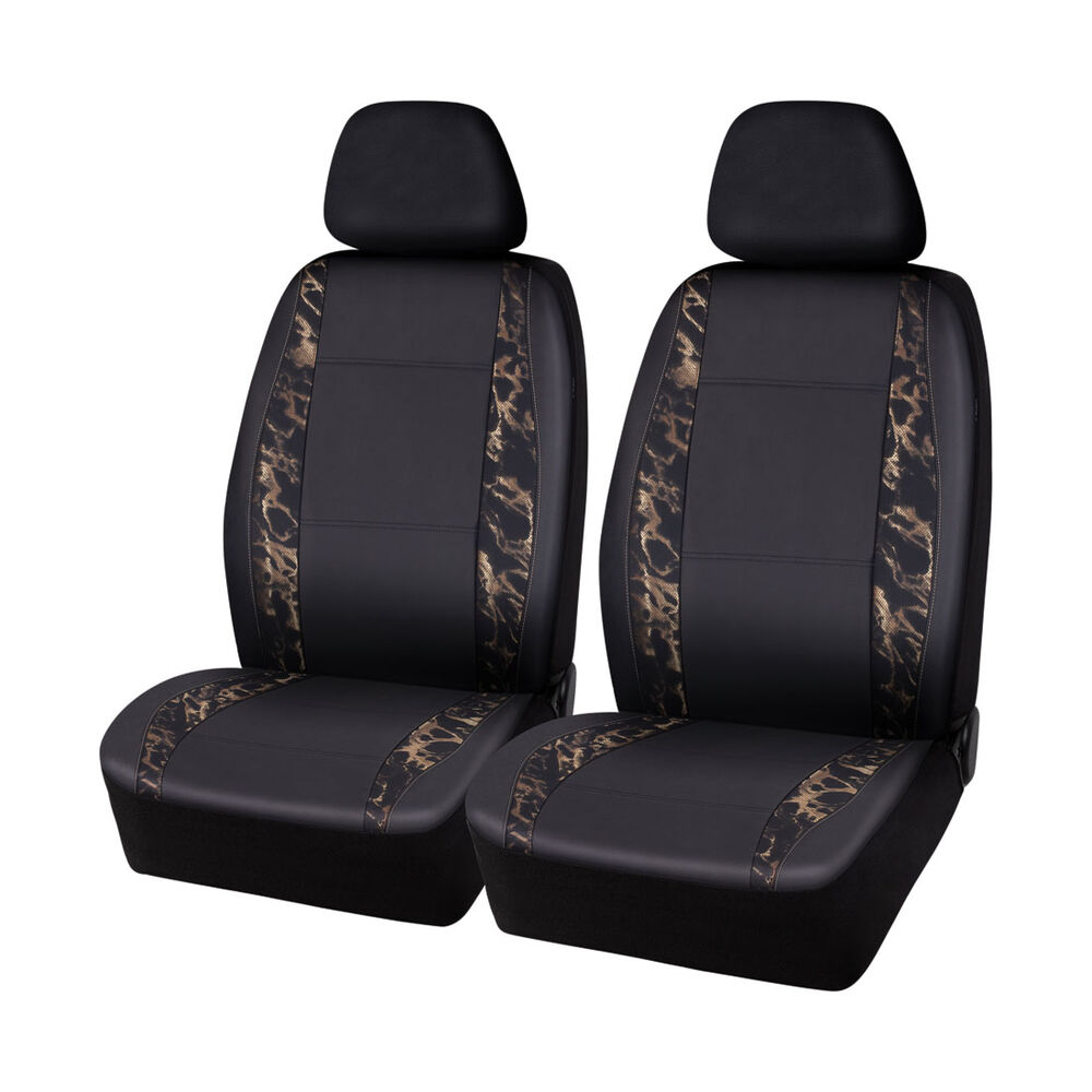 SCA Leather Look & PVC Seat Covers Black/Gold Adjustable Headrests