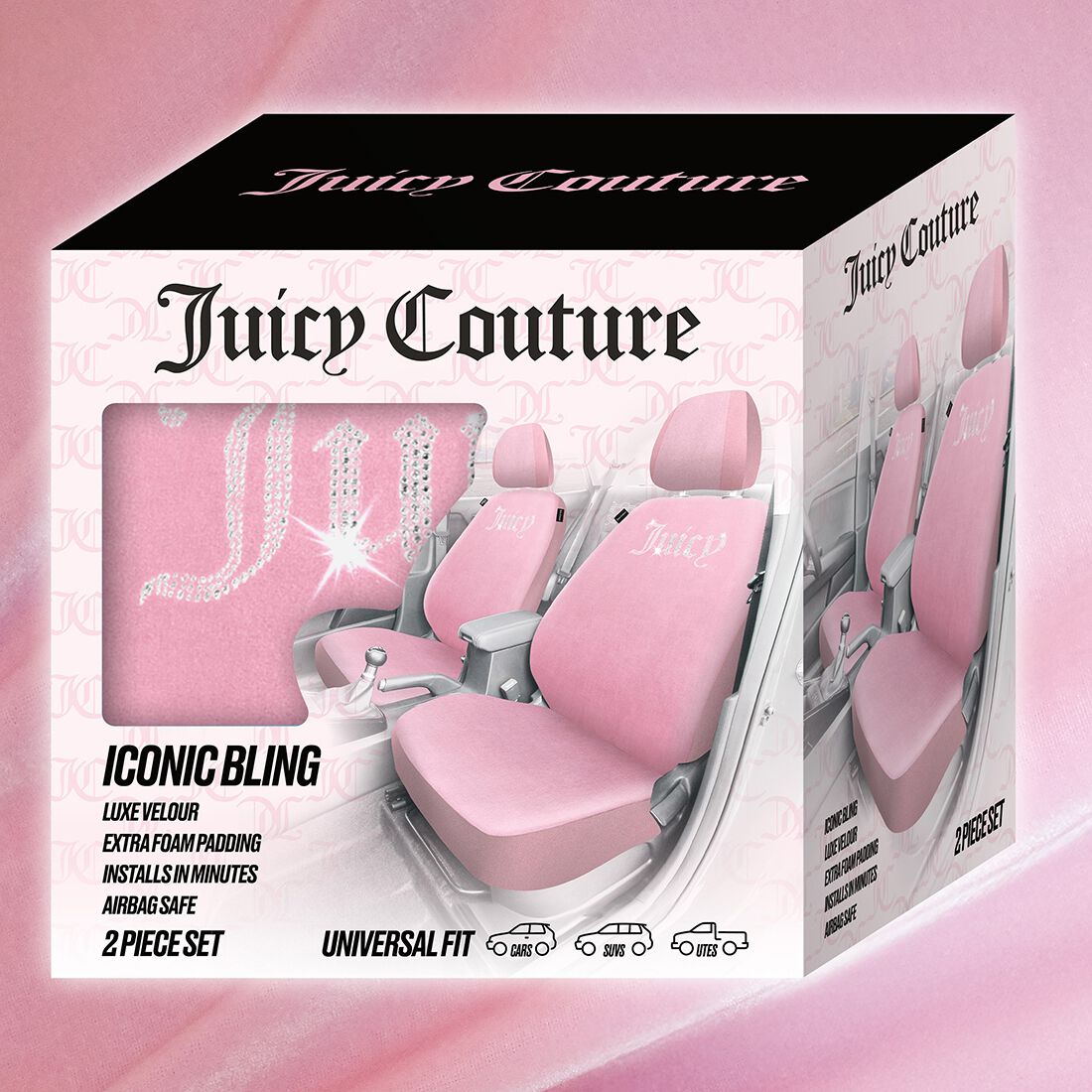Juicy Couture 2 Piece OG Big Bling Seat Covers - Pink, , scaau_hi-res