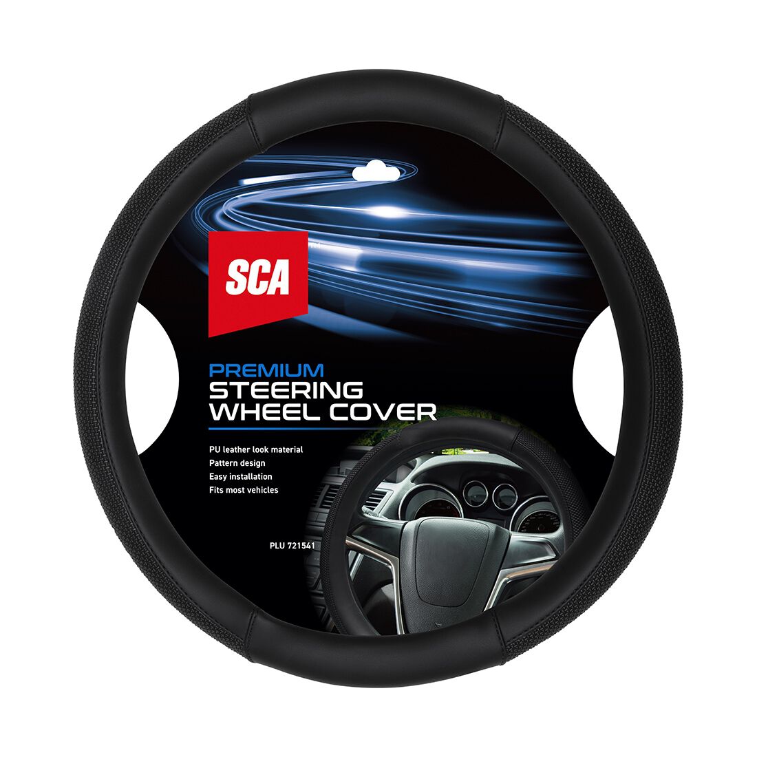 SCA Steering Wheel Cover - Leather Look, Black, 380mm, , scaau_hi-res