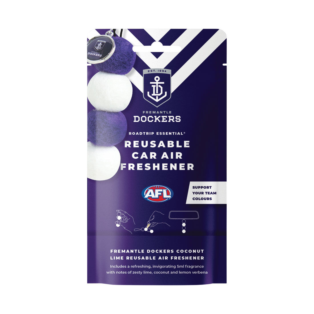 Roadtrip Essential Air Freshener Set Fremantle Dockers Coconut Lime 5ml, , scaau_hi-res