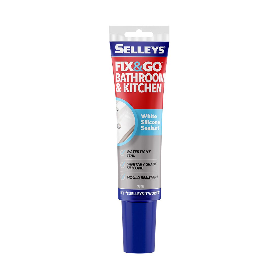 Selleys Fix&Go Bath and Kitchen White Silicone Sealant 90mL, , scaau_hi-res