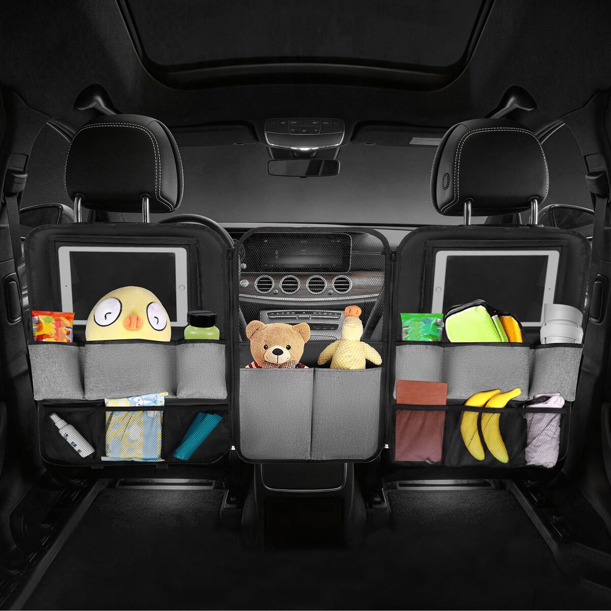 Cabin Crew Kids Repreve Triple Backseat Organiser Black/Grey, , scaau_hi-res