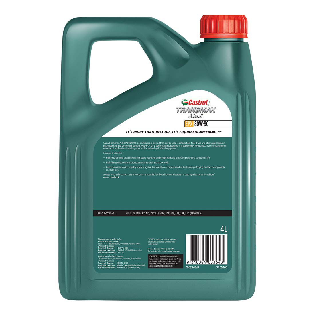 Castrol TRANSMAX AXLE EPX 80W-90 Gear Fluid 4 Litre, , scaau_hi-res