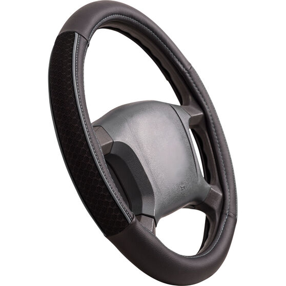 SCA Steering Wheel Cover - PU and Mesh, Black/Grey, 380mm diameter, , scaau_hi-res
