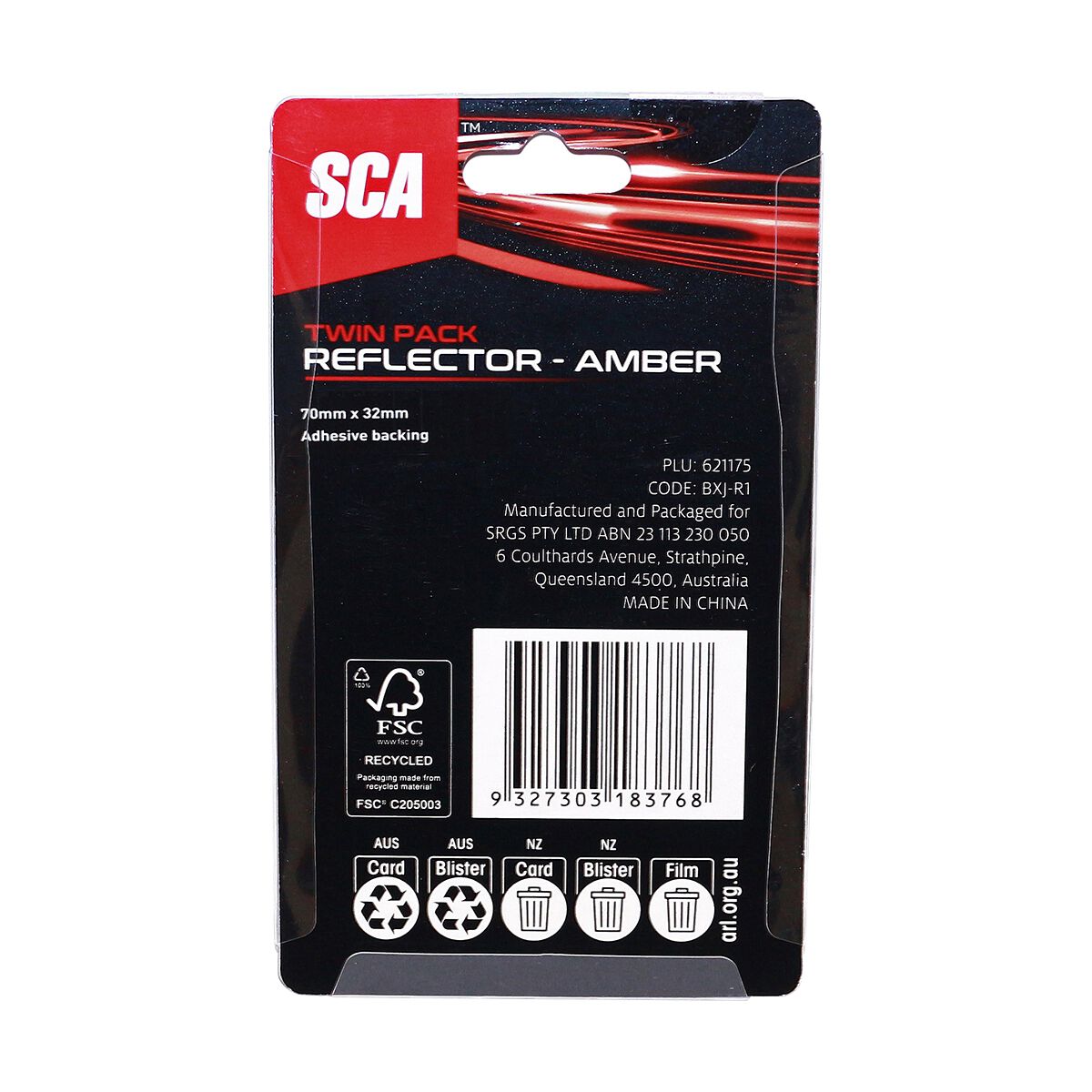 SCA Reflector Twin Pack Rectangular Amber 70 x 32mm, , scaau_hi-res