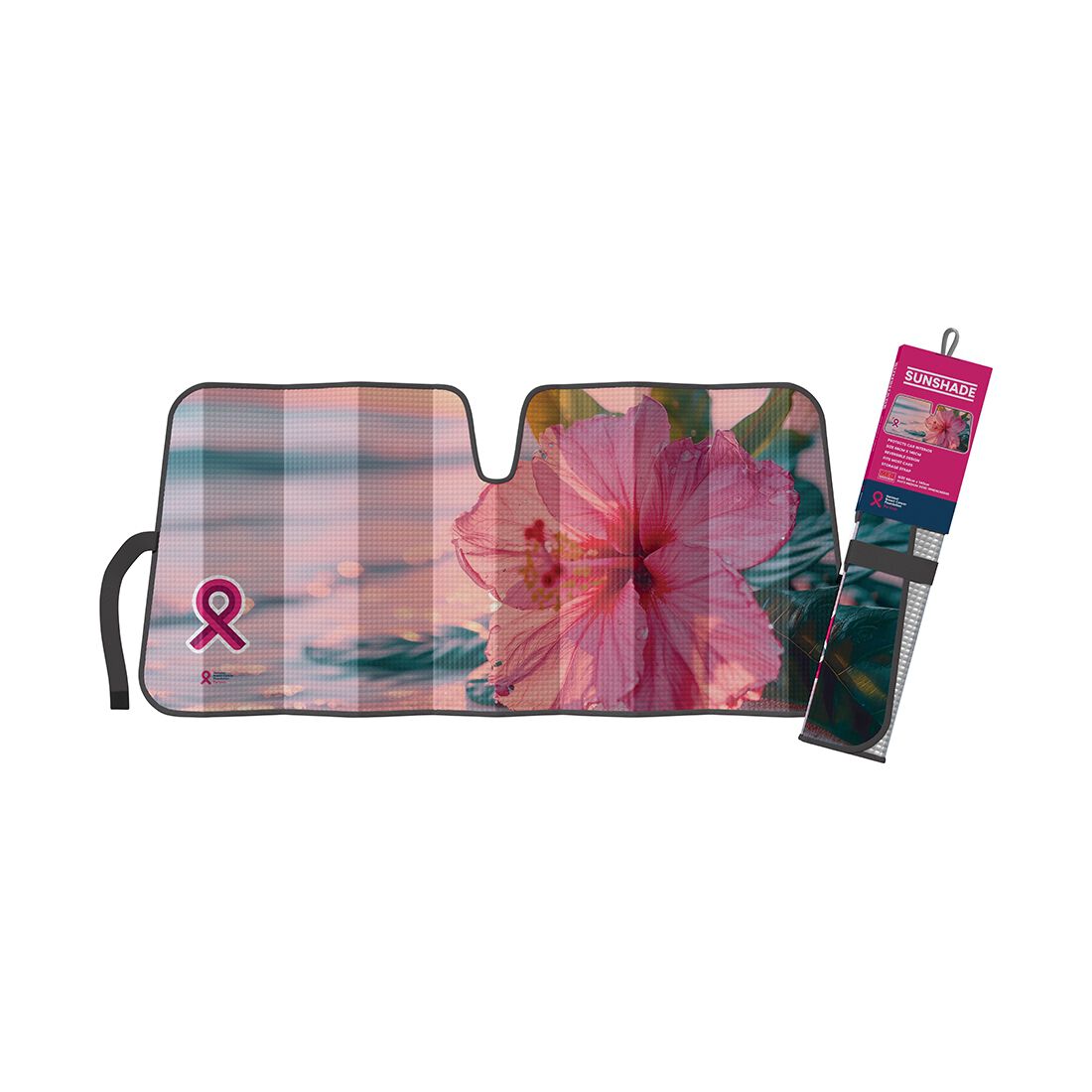 Sunshade NBCF Pink Ribbon Hibiscus Accordion Front, , scaau_hi-res