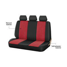 SCA Cord Seat Covers Red/Black Adjustable Headrests Rear Bench, , scaau_hi-res