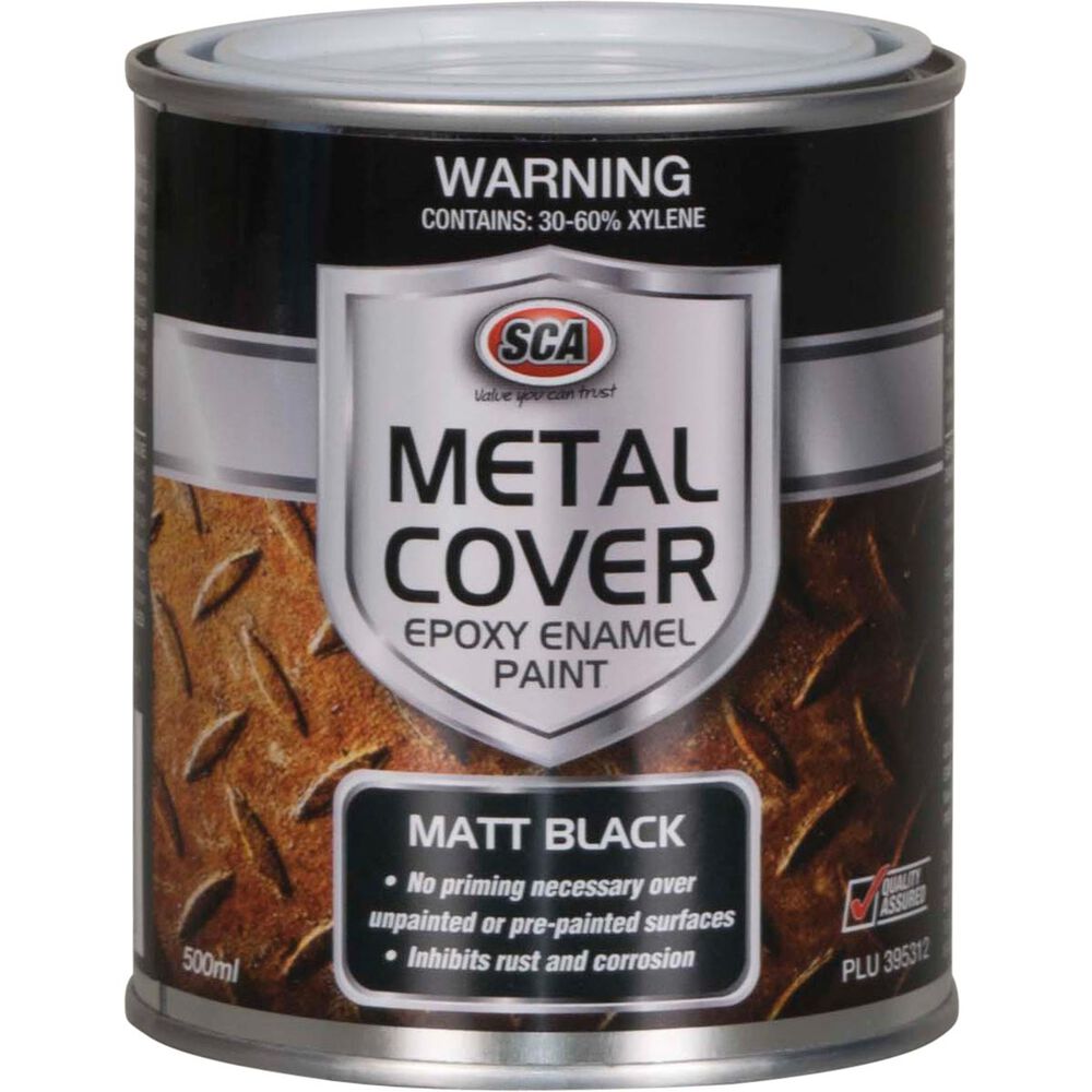 SCA Metal Cover Enamel Rust Paint Matt Black 500mL Supercheap Auto