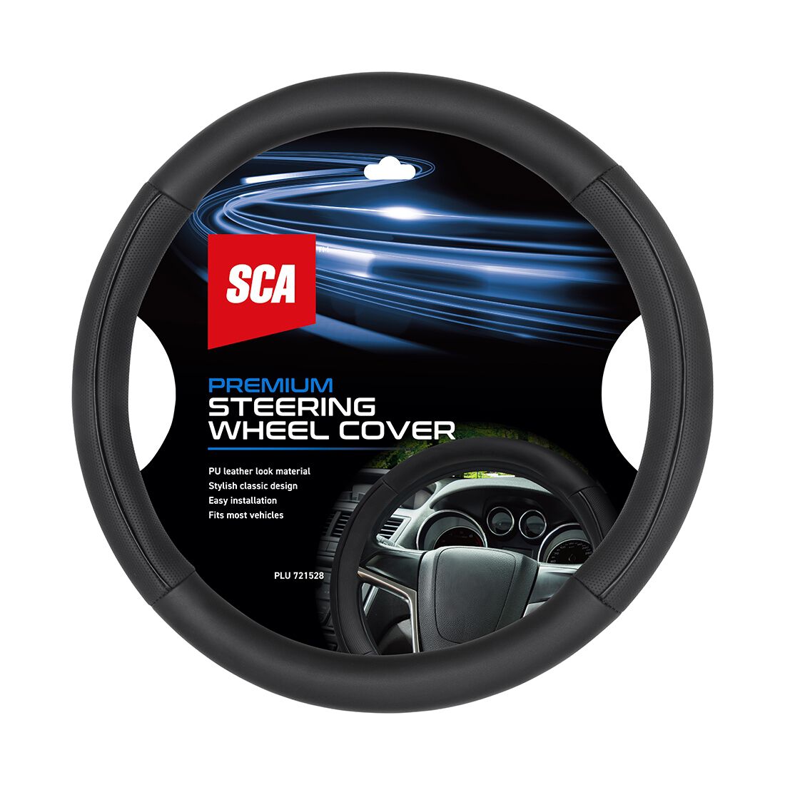 SCA Steering Wheel Cover - Leather Look, Black, 380mm, , scaau_hi-res