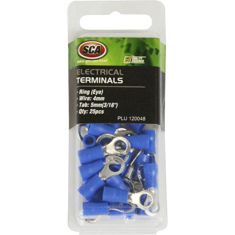 SCA Electrical Terminals Ring (Eye), Blue, 5.0mm, 25 Pack