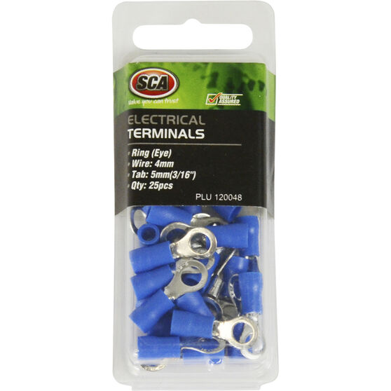 SCA Electrical Terminals Ring (Eye), 5.0mm Blue, 25 Pack Supercheap