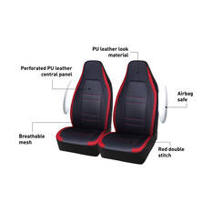 SCA Racing Leather Look & Mesh Seat Covers Black/Red Airbag Compatible, , scaau_hi-res