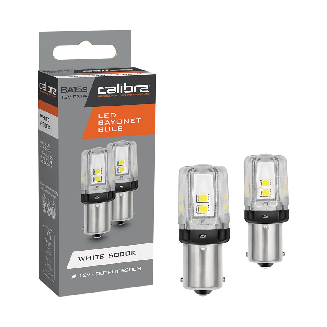 Calibre Automotive Globes - LED White Bayonet, 12V, 21W, BA15S, , scaau_hi-res