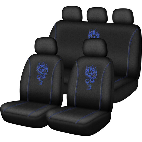 SCA Dragon Seat Cover Pack - Blue Adjustable Headrests Size 30 and 06H Airbag Compatible | Supercheap Auto
