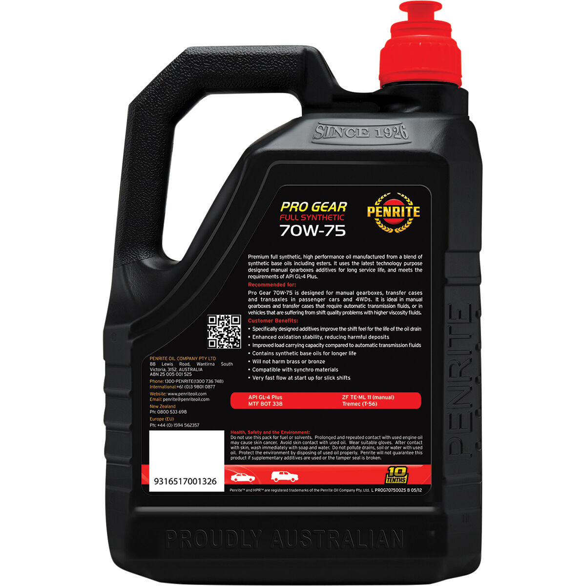 Penrite Pro Gear Oil - 70W-75 2.5 Litre, , scaau_hi-res