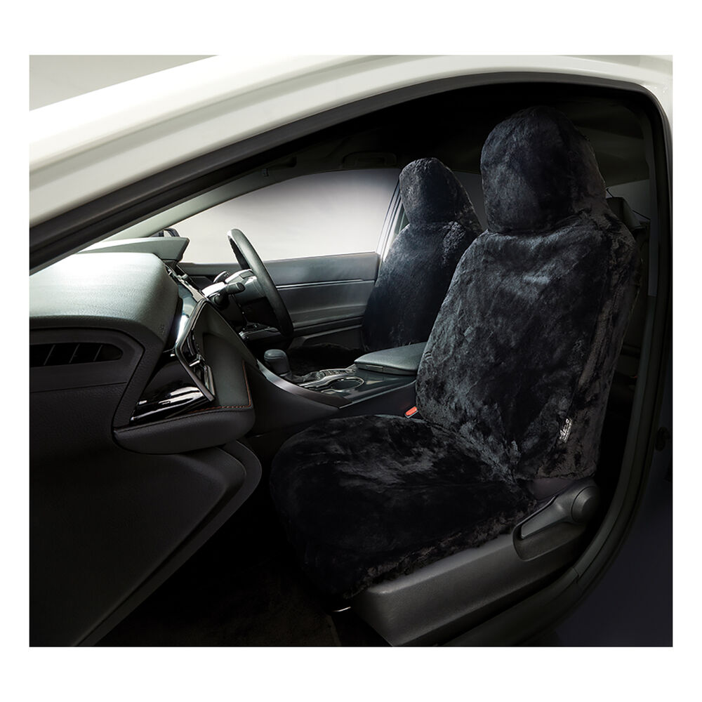 Gold CLOUDLUX Sheepskin Seat Covers Black Builtin Headrests Size 60