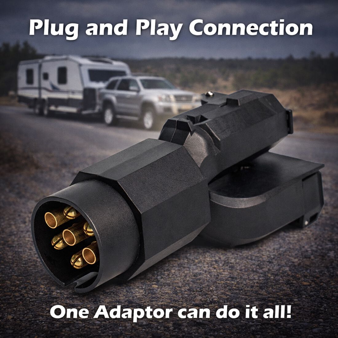SCA Trailer Adaptor 3 Way 7 Pin Large Round Socket to 7 Pin Small Round Plug, 7 Pin Flat Plug, , scaau_hi-res