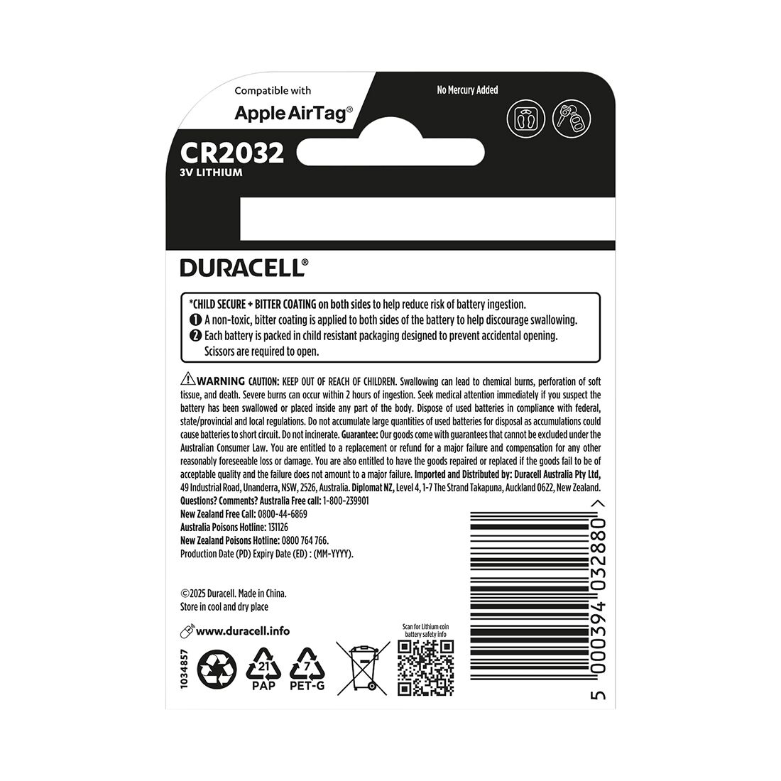 Duracell Specialty DL 2032 Coin Battery 4 Pack, , scaau_hi-res