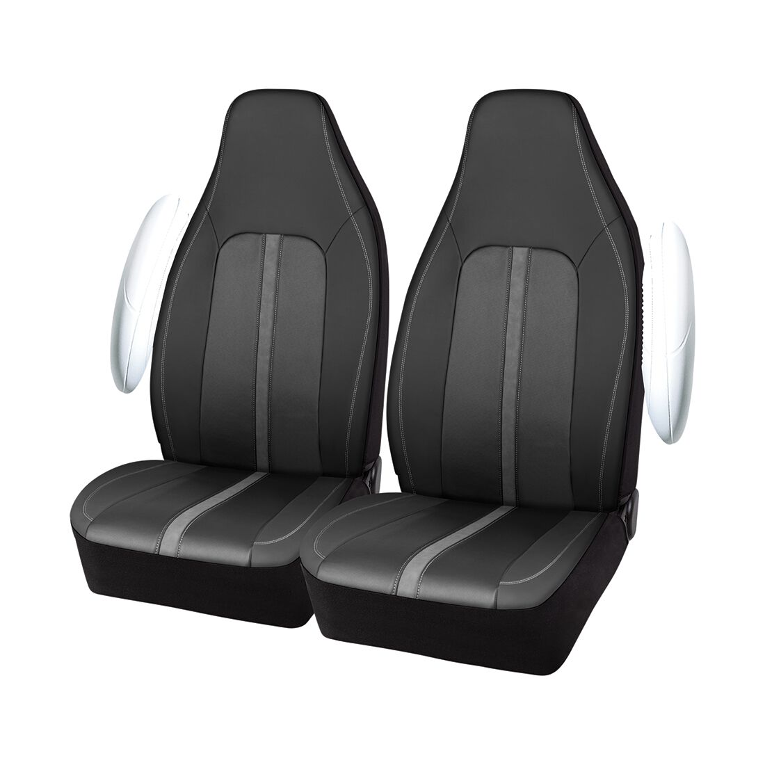 SCA Seat Cover Sports Black & Grey Metallic Leather Look, Built-in Headrests, Airbag Compatible, Size 60A, , scaau_hi-res