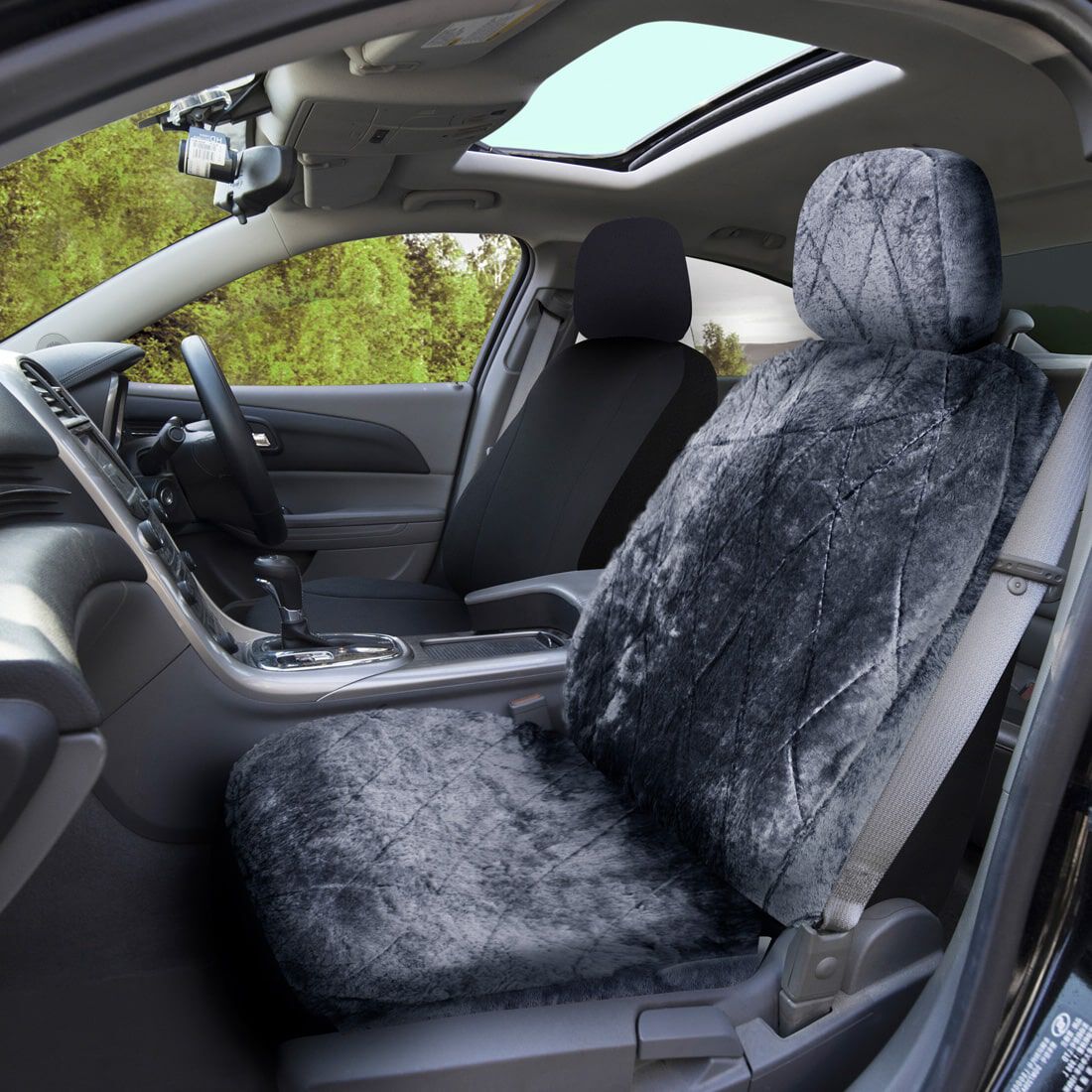 SCA Diamond Cut Sheepskin Single Seat Cover Slate Adjustable Headrests Airbag Compatible 30SAB, , scaau_hi-res