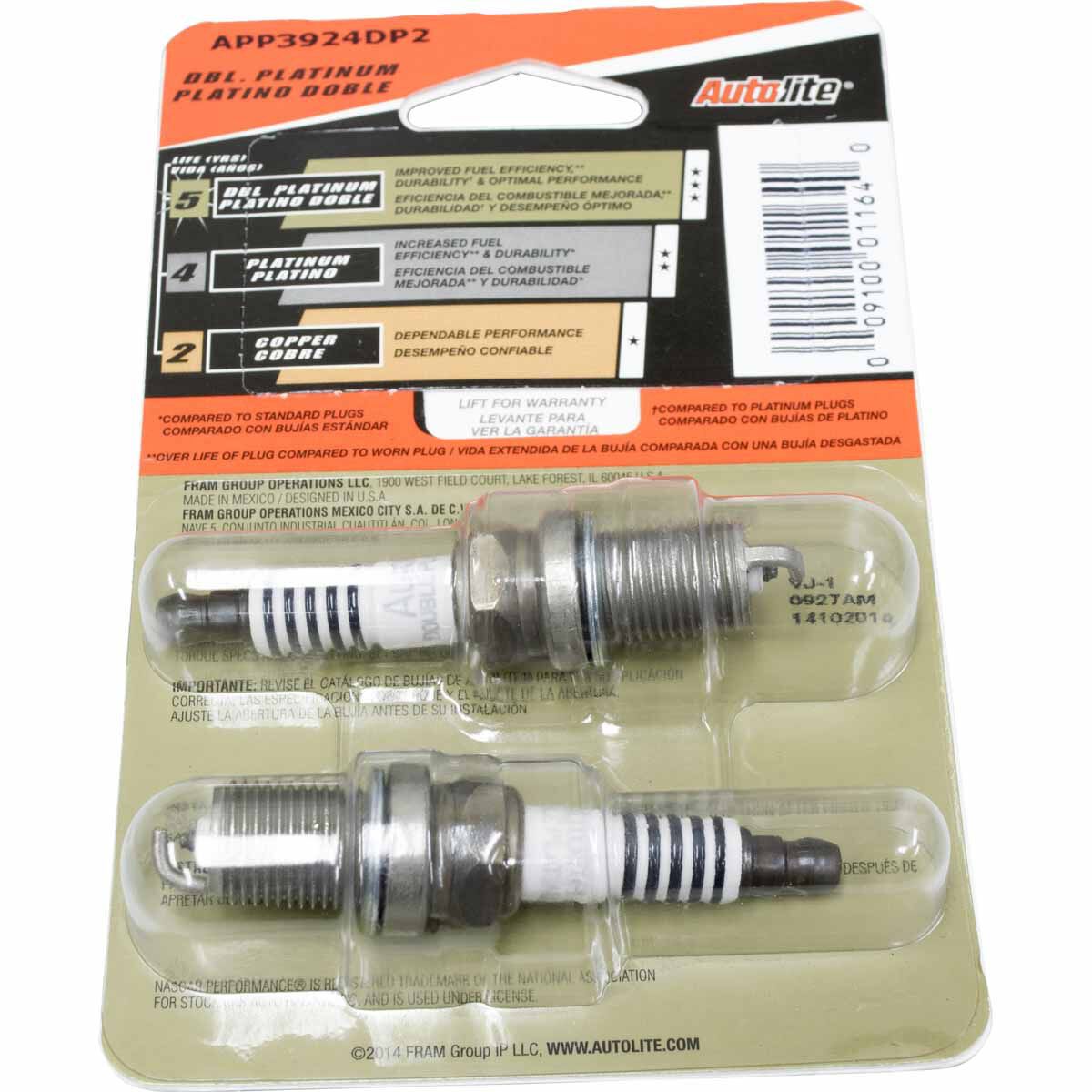 Autolite Double Platinum Spark Plug APP3924DP2 2 Pack, , scaau_hi-res