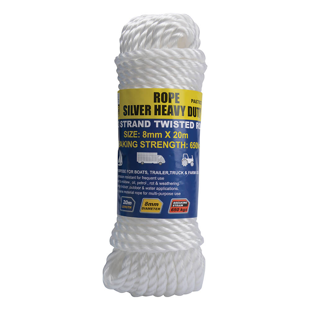 Gripwell Heavy Duty Twisted Silver Rope 8mm x 20m | Supercheap Auto