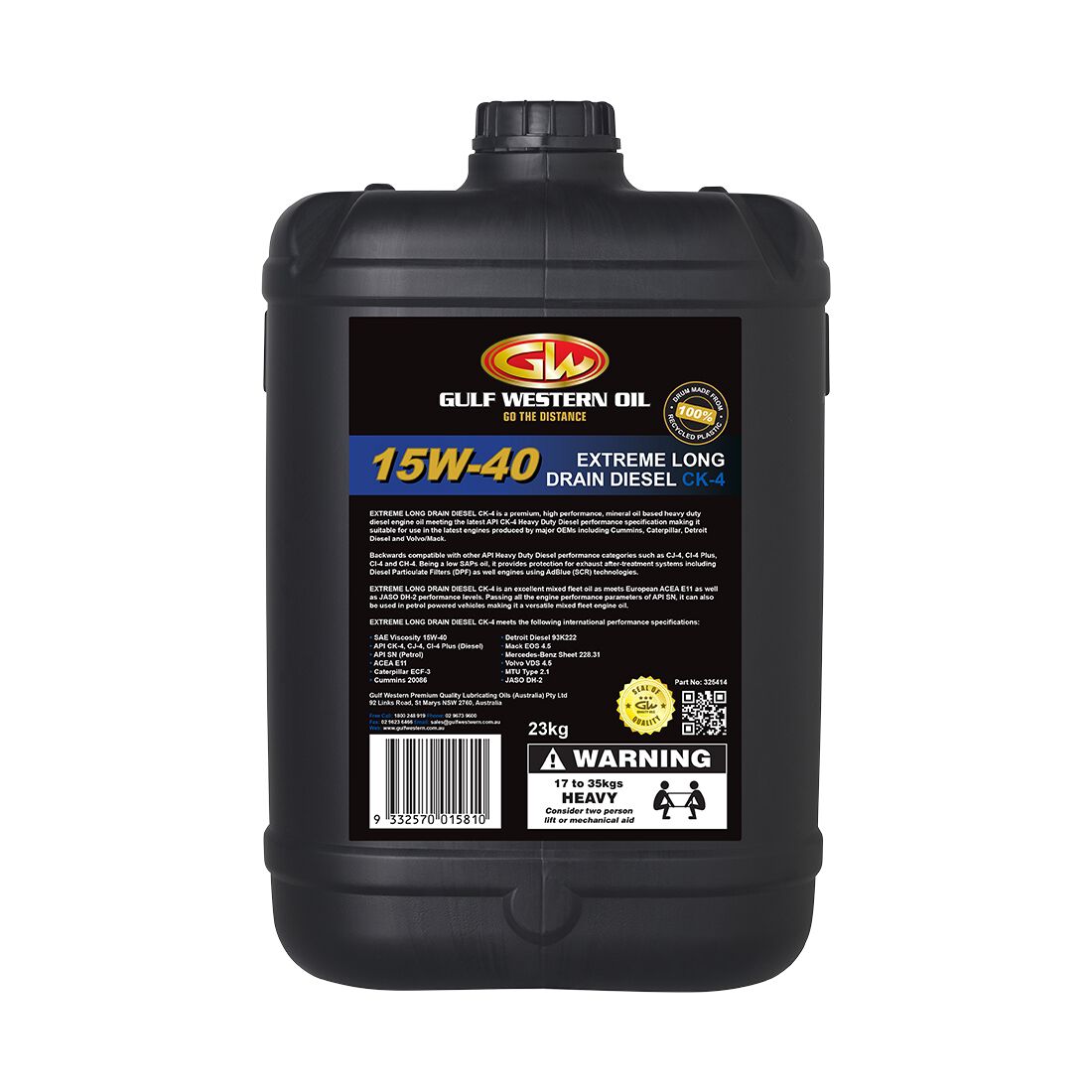 Gulf Western Extreme Diesel CK-4 Engine Oil - 15W-40 25 Litre, , scaau_hi-res