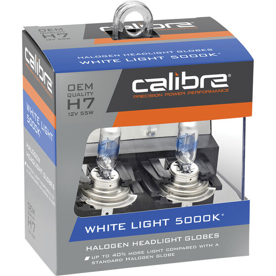 Calibre White Light 5000K Headlight Globes - H7, 12V 55W, CA5000H7, , scaau_hi-res