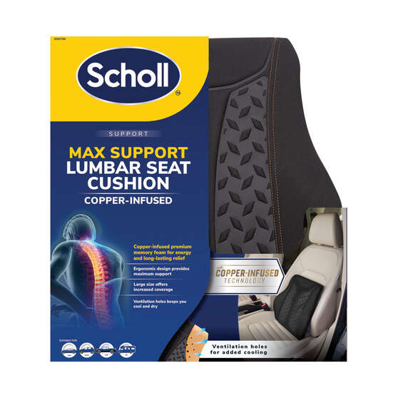 Scholl Copper Infused Memory Foam Black/Orange Lumbar Cushion, , scaau_hi-res