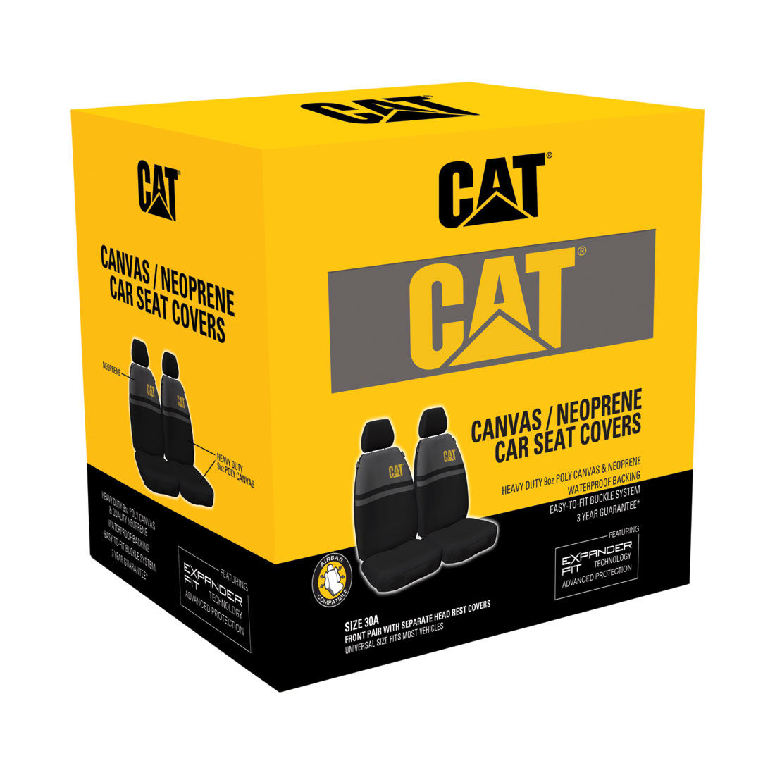 CAT Poly Canvas & Neoprene Seat Covers Black/Grey Adjustable Headrests Airbag Compatible, , scaau_hi-res