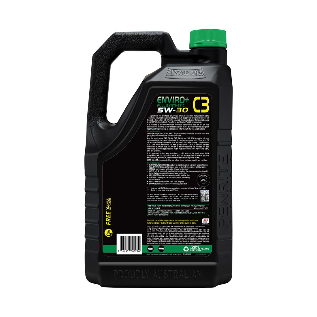Penrite Enviro+ C3 Engine Oil - 5W-30 5 Litre, , scaau_hi-res