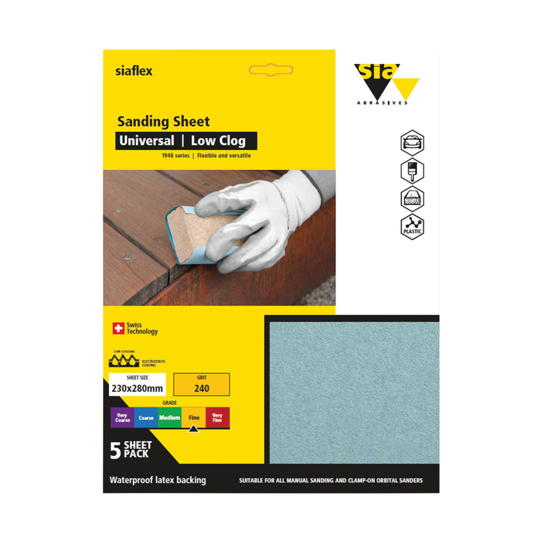 SIA Abrasives Sandpaper 5 Pack P240 - Siaflex 1948, , scaau_hi-res