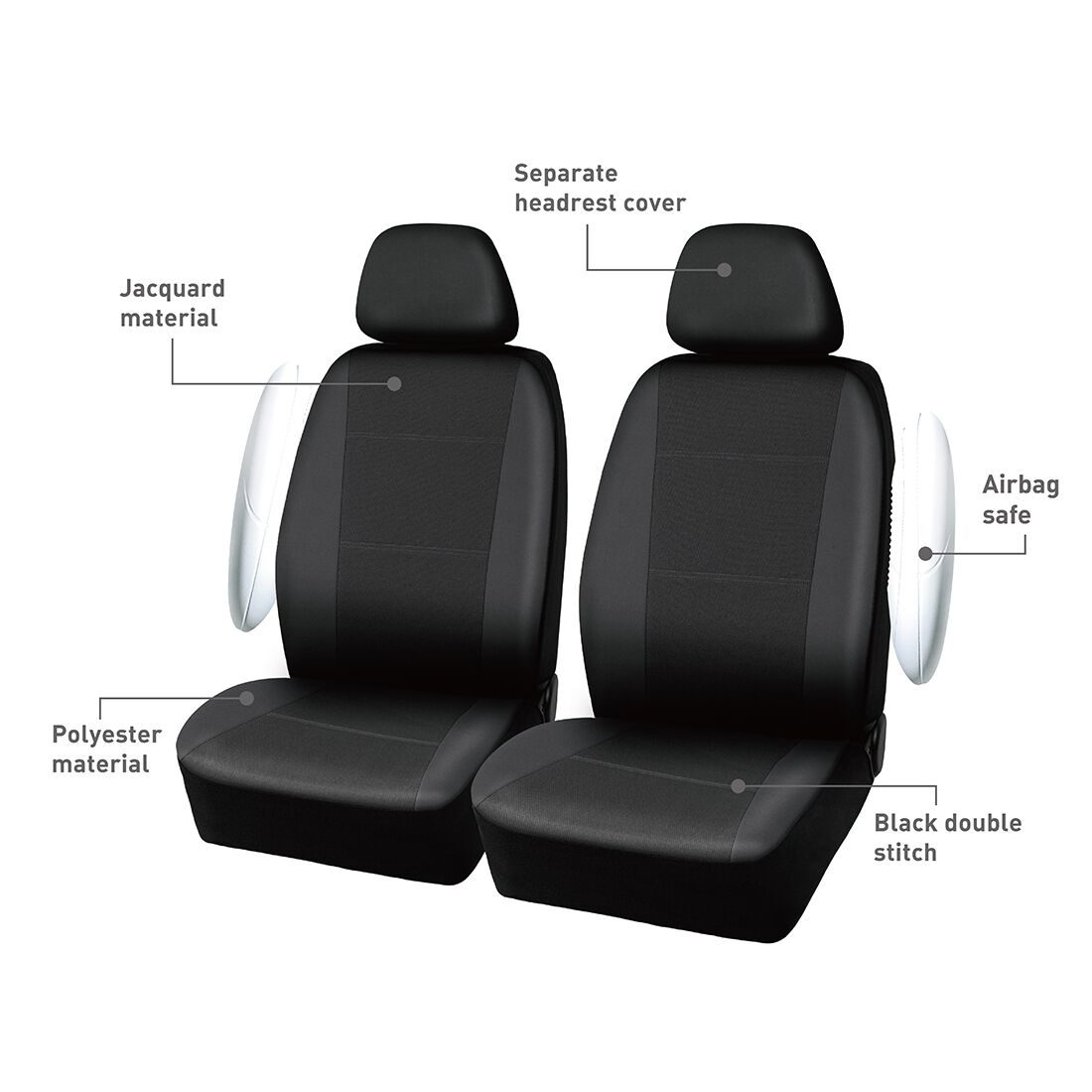 SCA Jacquard Seat Covers Black, Adjustable Headrests, Airbag Compatible, Size 30A, , scaau_hi-res