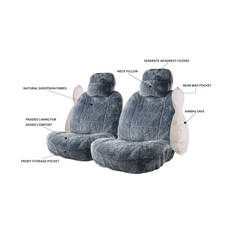 Platinum CLOUDLUX Sheepskin Seat Covers - Grey Adjustable Headrests Size 30 Front Pair Airbag Compatible, , scaau_hi-res