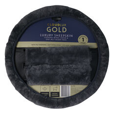 Cloud Steering Wheel Cover and Seat Belt Buddies - Sheepskin, Slate, 380mm diameter, , scaau_hi-res