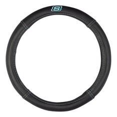 Skechers Air Cooled Memory Foam Steering Wheel Cover Black/Aqua 380mm diameter, , scaau_hi-res