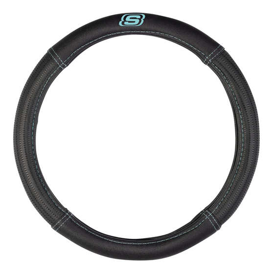 Skechers Air Cooled Memory Foam Steering Wheel Cover Black/Aqua 380mm diameter, , scaau_hi-res