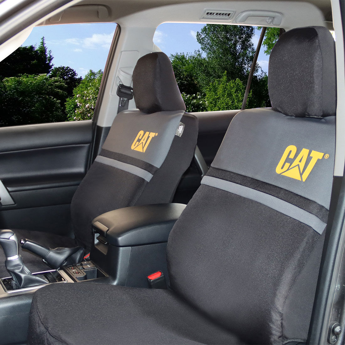 CAT Poly Canvas & Neoprene Seat Covers Black/Grey Adjustable Headrests Airbag Compatible, , scaau_hi-res
