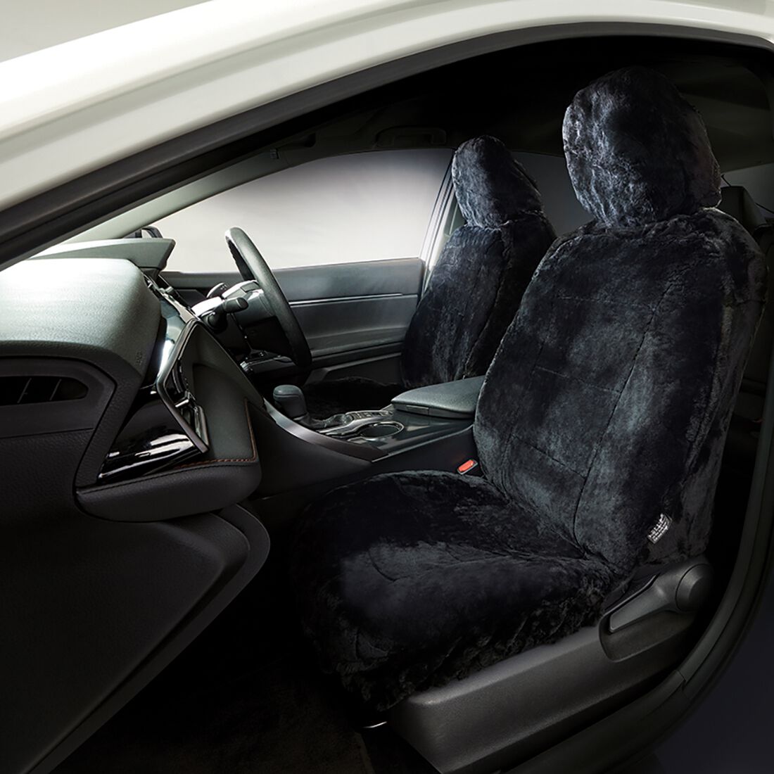 Silver CLOUDLUX Sheepskin Seat Covers - Black Adjustable Headrests Size 30 Airbag Compatible, , scaau_hi-res