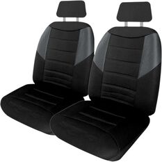 Carbon Mesh Seat Covers - Black and Grey Adjustable Headrests Size 30 Front Pair Airbag Compatible, , scaau_hi-res