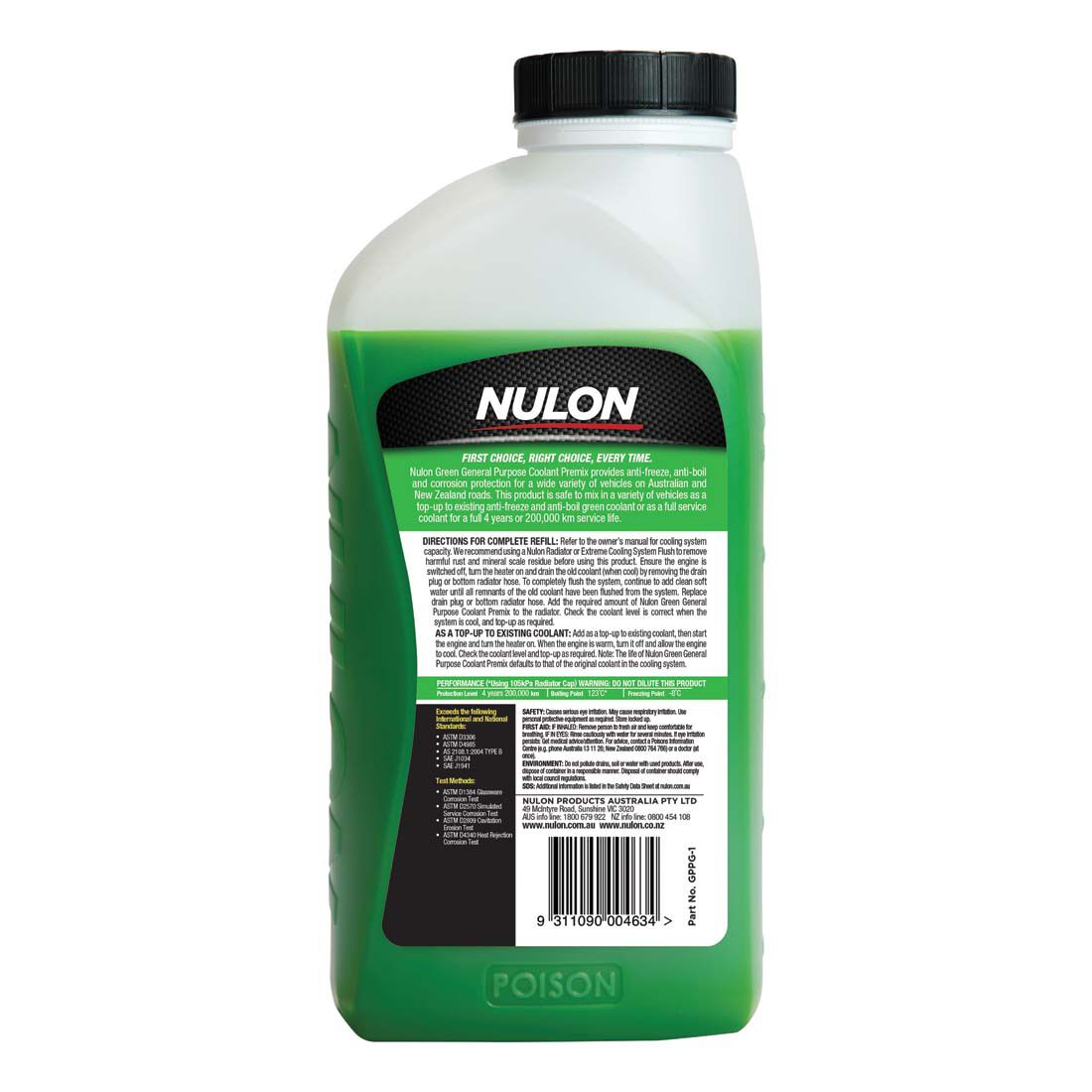 Nulon Green General Purpose Coolant Premix - 1 Litre, , scaau_hi-res