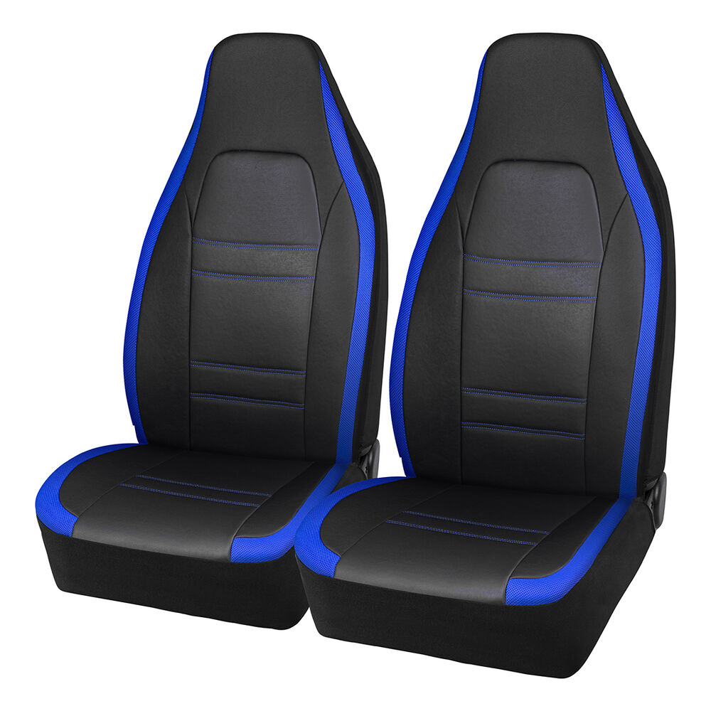 SCA Racing Leather Look & Mesh Seat Covers Black/Blue Airbag Compatible