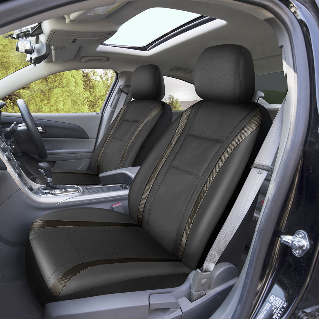 SCA Seat Cover Sports Black Metallic Leather Look, Adjustable Headrests, Airbag Compatible, Size 30A, , scaau_hi-res