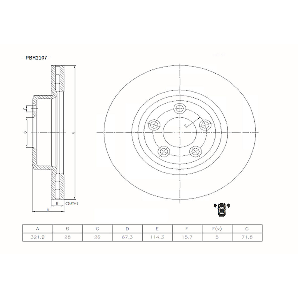 Bosch Disc Brake Rotor - Single, PBR2107, , scaau_hi-res