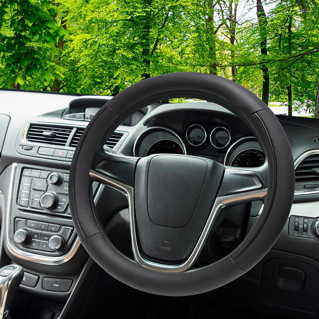 SCA Steering Wheel Cover - Leather Look, Black, 380mm, , scaau_hi-res