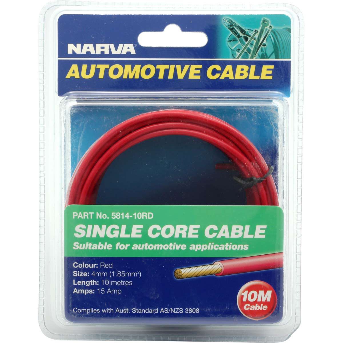 Narva Automotive Cable Single Core 10 Metres 15 AMP 4mm Red, , scaau_hi-res