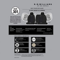 R.M.Williams Woven Seat Covers Black/Grey Adjustable Headrests Size 301 Front Bucket and Bench (W/Out Cut Out) Air Bag Compatible, , scaau_hi-res