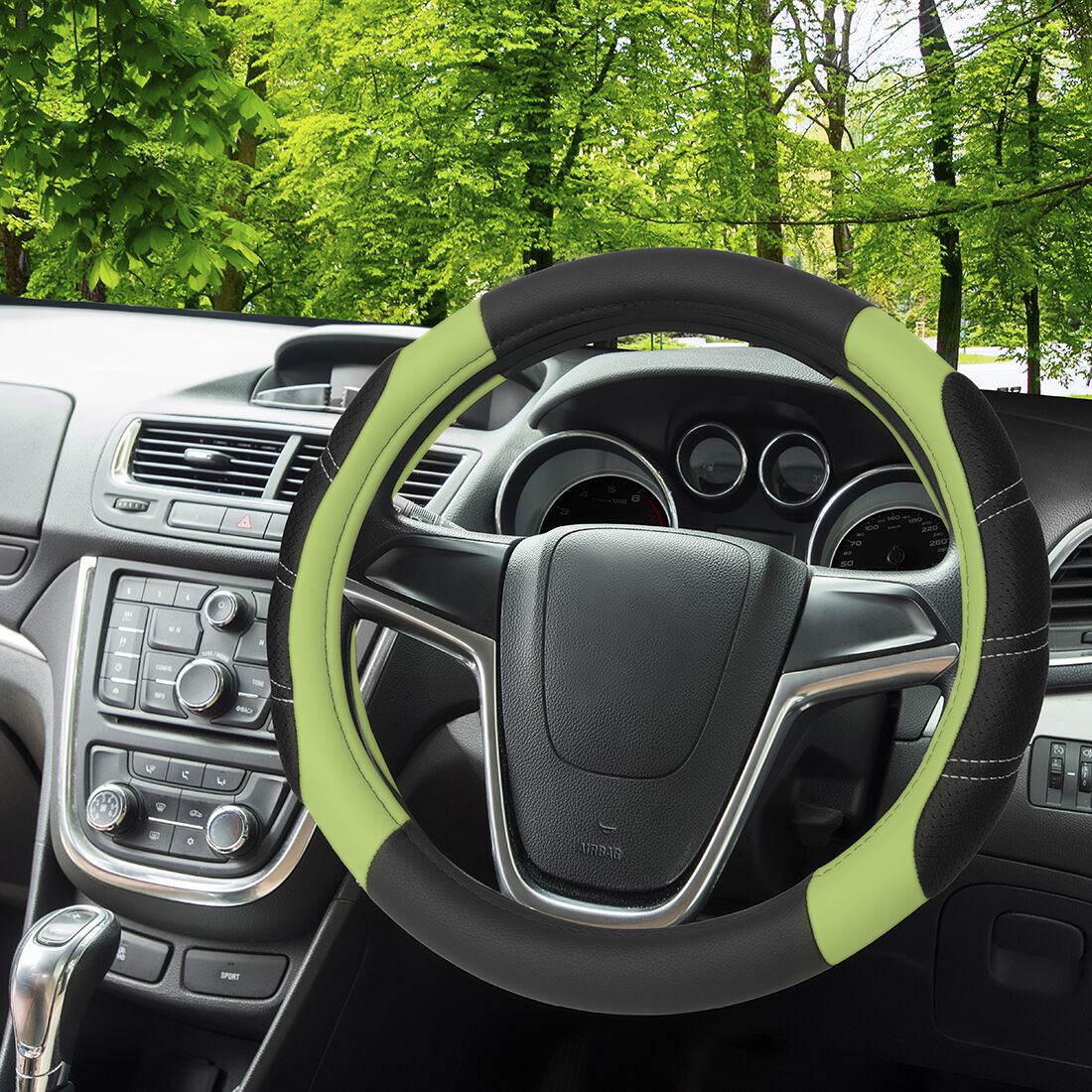 SCA Steering Wheel Cover & Seat Belt Buddie Set Lime Green, , scaau_hi-res