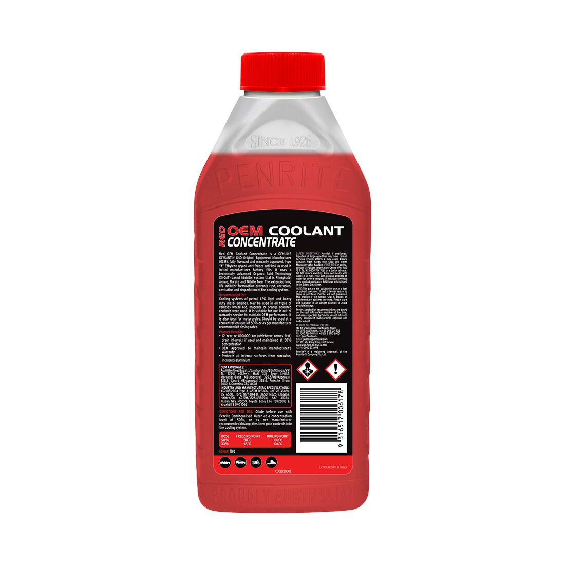 Penrite Red Long Life Anti Freeze / Anti Boil Coolant Concentrate - 1 Litre, , scaau_hi-res