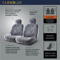 Silver CLOUDLUX Sheepskin Seat Covers - Grey Adjustable Headrests Size 30 Front Pair Airbag Compatible Grey, Grey, scaau_hi-res